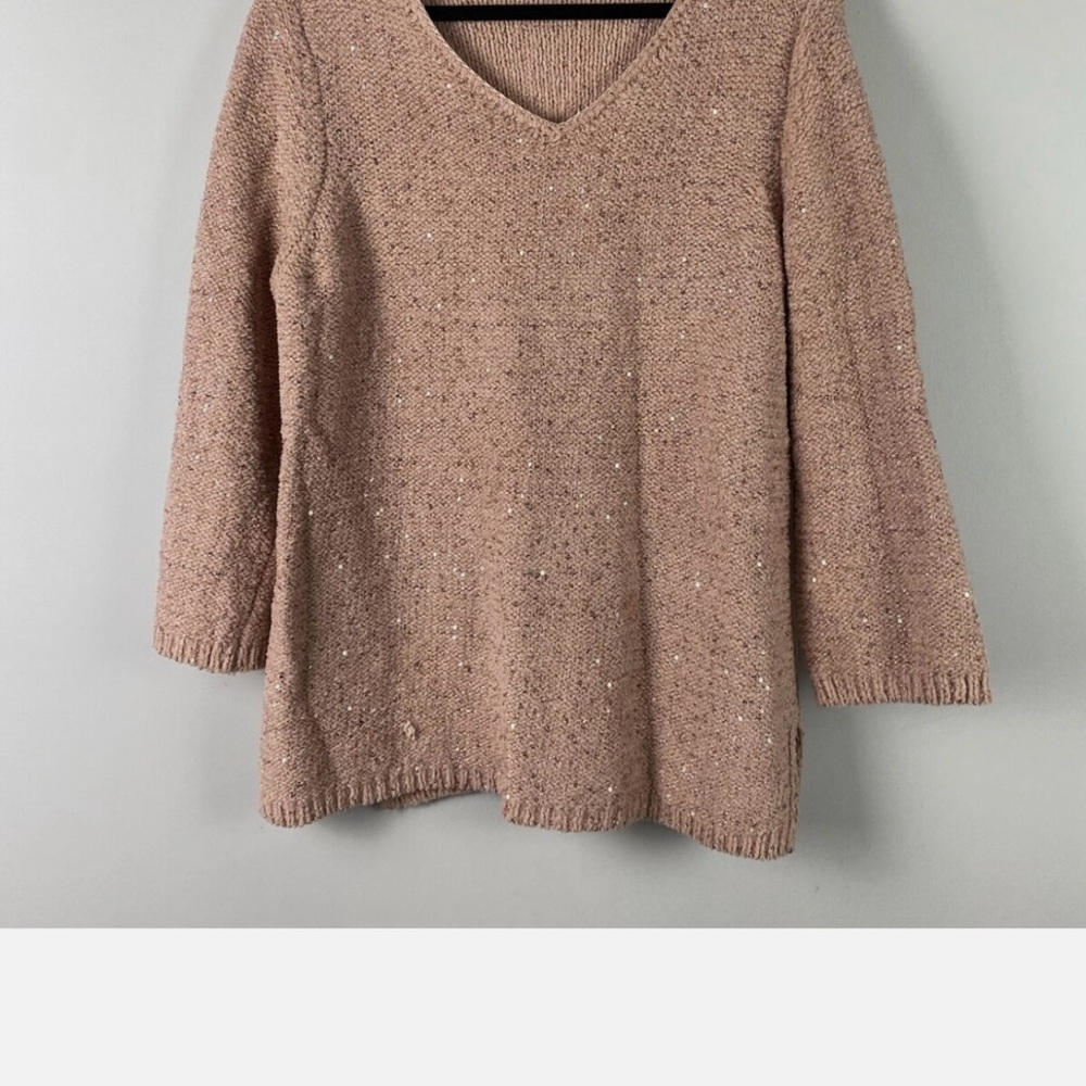 Chico’s Tan V-Neck Sweater with Long Sleeves